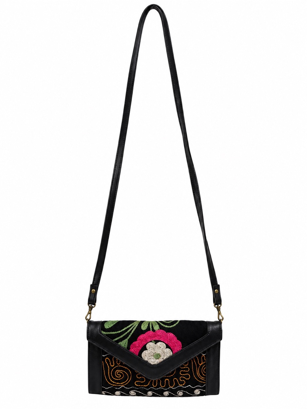 Pranee Phoenix Hayden Sunset Embroidered Leather Crossbody Wallet Purse